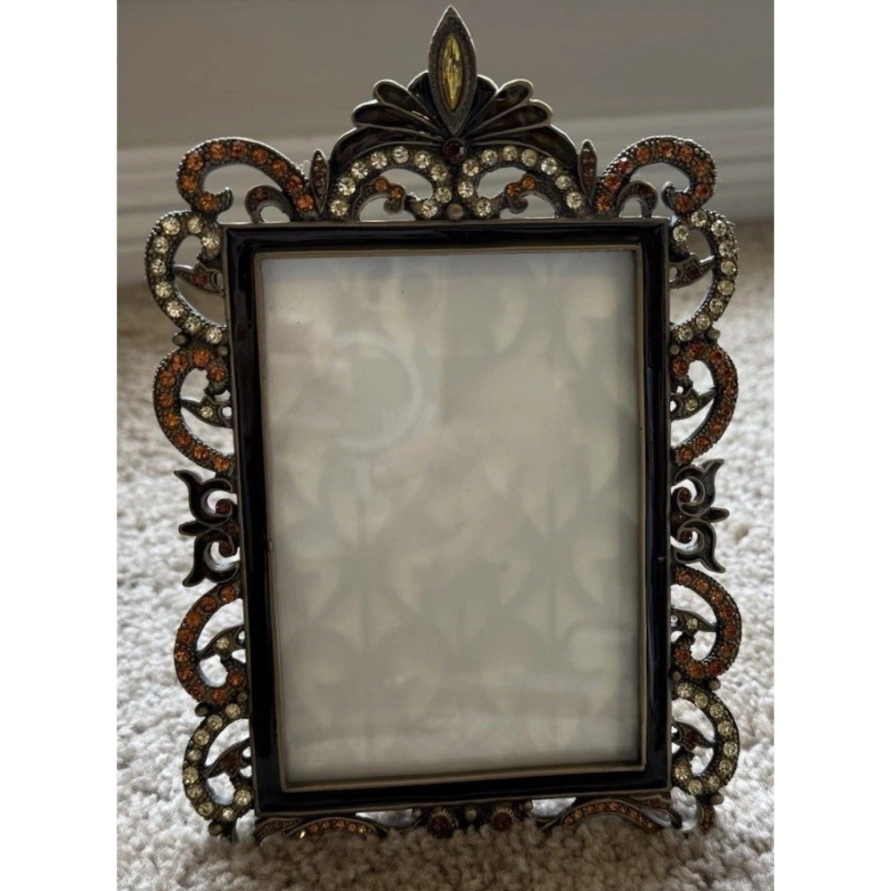 Tizo Jeweled Crystal Metal Butterfly Filigree 4x6 Photo Frame Antique Gold